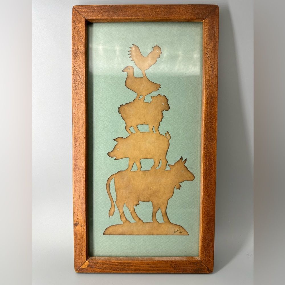 Framed Scherenschnitte Paper Cutting Stacked Barn Farm Animals 1994 Dodie